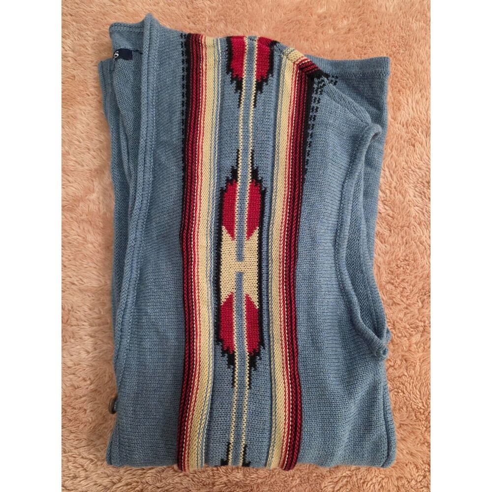 Ralph Lauren Chaps Sweater Vest Womens L/XL Blue Aztec Southwestern